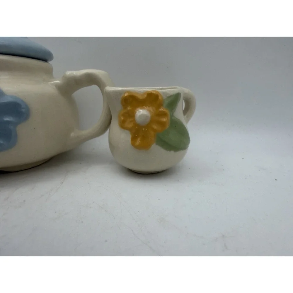 Vintage Child's Miniature Ceramic Tea Set Teapot Creamer Sugar Floral 3 Pc